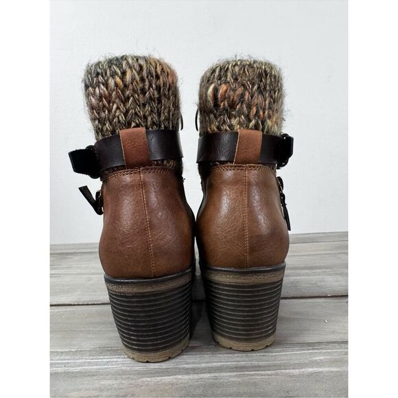 Spring Step Vegan Leather Brown Buckle Heeled Ankle Boots Size 10.5 - Picture 6 of 13